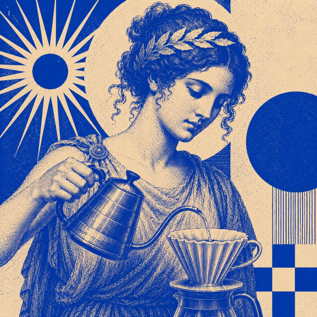 A classical muse pouring a V60